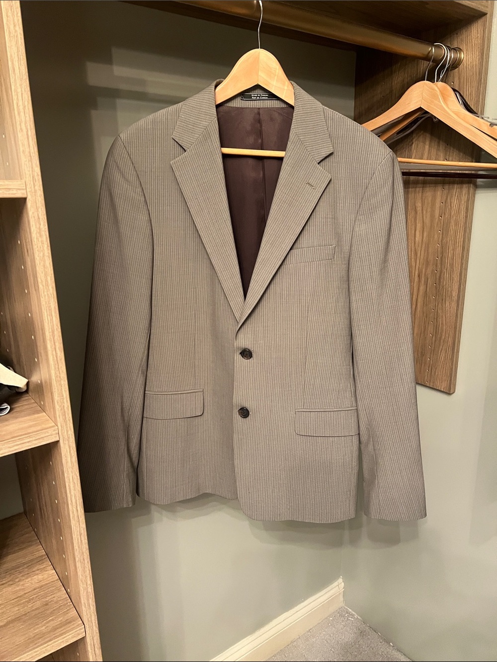 Theory Men's Taupe Pinstripe Two-Button Blazer